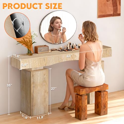 Image of Sonharlar 63 Inch Long Entryway Table Bold, Wooden Console Table with Socket Farmhouse Sofa Table for Entrance, Hallway, Living Room, Behind Couch(Natural Brown)