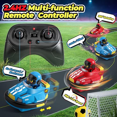 FRUSE Ferngesteuertes Auto ab 3 Jahre,2 Stück Autoscooter Ferngesteuert Kinder,RC Bumper Cars mit Musik und Licht,2,4 GHz Ferngesteuertes Fußballwagen RC Auto Spielzeug,Geschenke für Jungen Mädchen