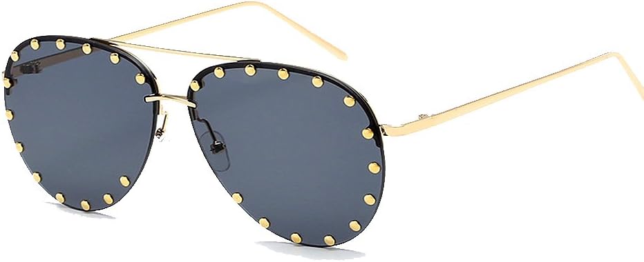 BVAGSSWomen Rimless Oversized Studded Sunglasses Gradient Color Lens Rivet Fashion Lightweight Design WS027