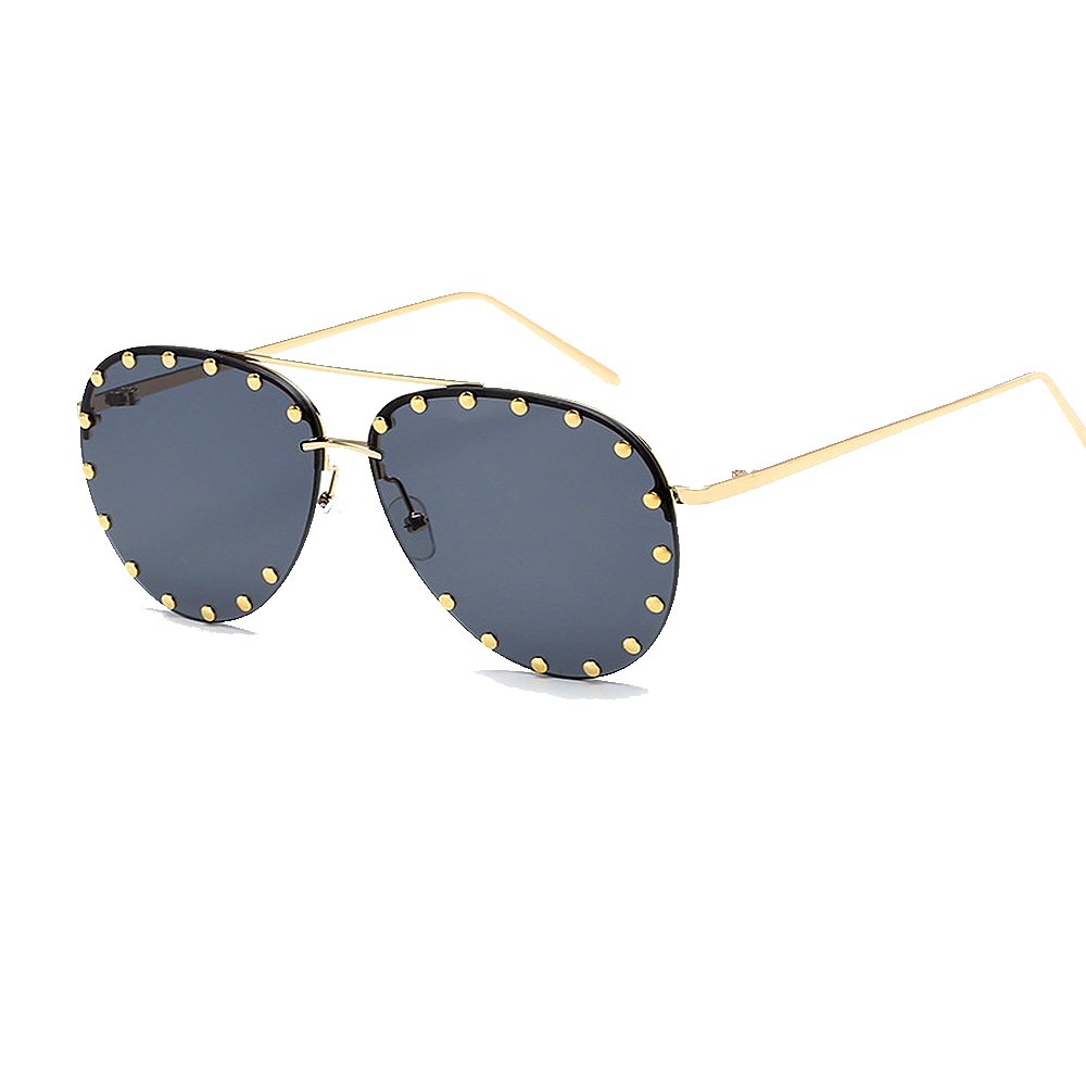 BVAGSSWomen Rimless Oversized Studded Sunglasses Gradient Color Lens Rivet Fashion Lightweight Design WS027