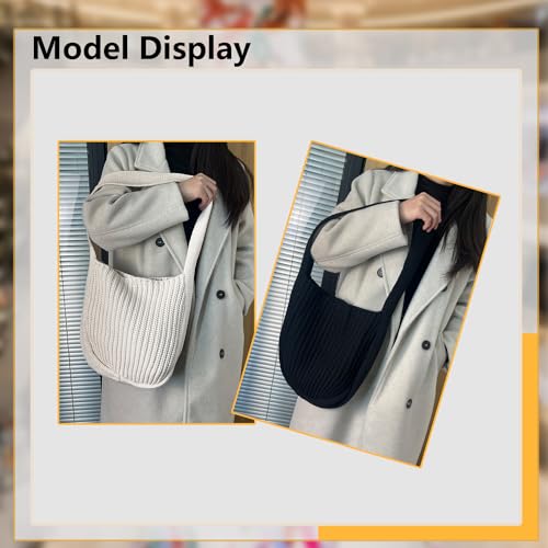 Image of Women's Crocheted Crossbody Tote Hobo Bag, Knitted Shoulder Handbag, Aesthetic Handmade Cute Purse, Knit Crochet Bag
