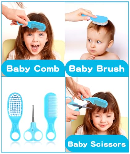 Baby Grooming and Healthcare Kits with Electric Nasal Aspirator, 21 in 1 Portable Baby Safety Care Set with Hair Brush Comb Nail Clipper for Newborn Infant Girl Boys(Blue)