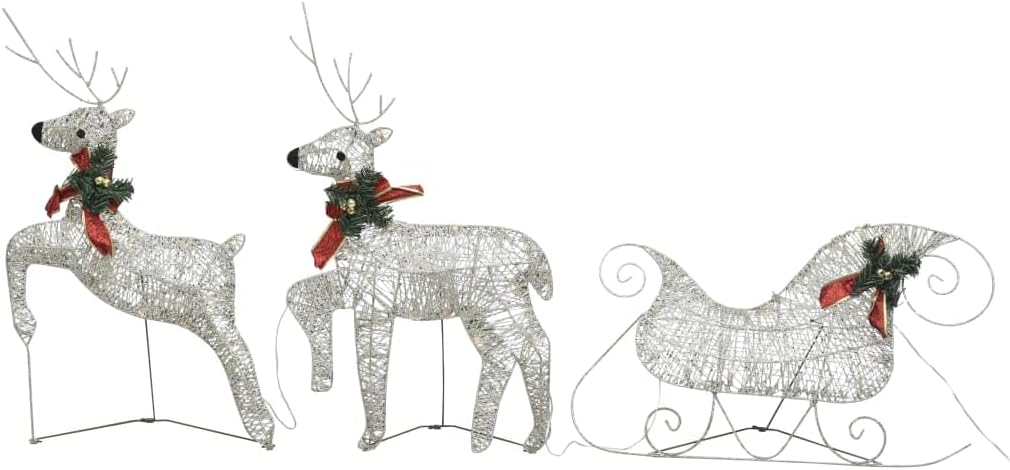 vidaXL Metal Mesh Reindeer and Sleigh Christmas Decoration in Gold