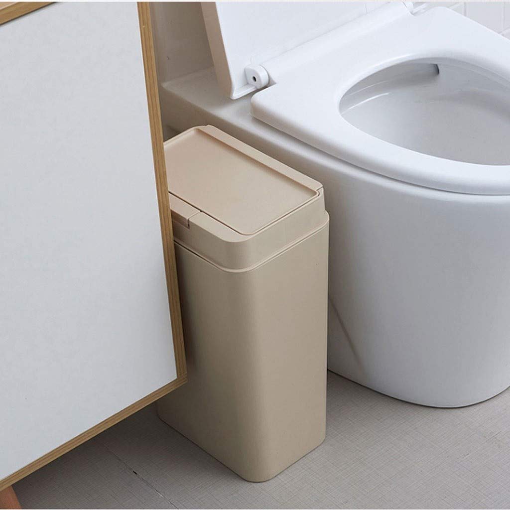 Dustbins Slim Trash Can Rectangular Plastic Trash Can Wastebasket with Press Type Lid for Home Kitchen Bathroom Office Garbage Can 12L Waste Recycling (Color : Khaki Size : 12L) (Grey 12L)