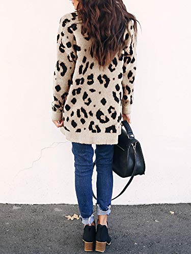 Chang Yun Women's Leopard Cardigan Sweaters Open Front Knit Kimono Long Sleeve Boyfriend Casual Coat Outwear with Pockets