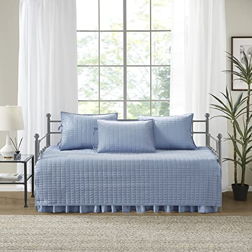 Image of Comfort Spaces Daybed Cover- Luxe Double Sided -Quilting, All Season Cozy Bedding with Bedskirt, Matching Shams, 75'x39' Blue 5 Piece