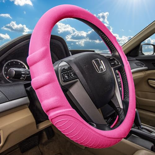 Image of FH Group Universal Fit Silicone with Grip and Pattern Massaging Grip Steering Wheel Cover fits most Cars, SUVs, Trucks, and Vans Baby Pink