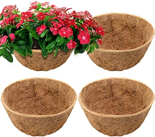 COSYLAND 4PCS 14 inch Coco Liners for Hanging Basket Coconut Fiber Planter Inserts Replacement Liner for Garden Flower Pot