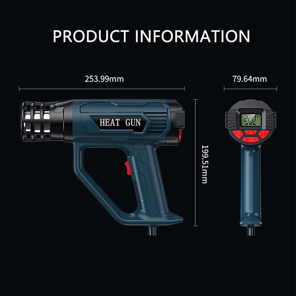 2500W Hot Air Gun, LCD Digital Display, 50℃-550℃ Temperature Adjustment, 2 Speed Settings, 4 Nozzles, Overheat Protection, 1.7m Wire Length, Suitable for Shrink Tubing and Paint Stripping