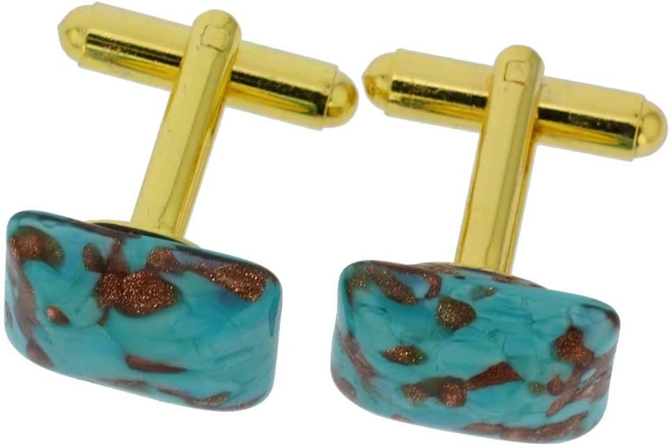 Glass Of Venice Murano Glass Avventurina Rectangular Cufflinks - Aqua
