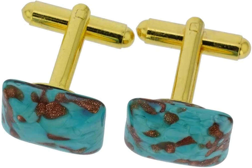 Glass Of Venice Murano Glass Avventurina Rectangular Cufflinks - Aqua, Blue - Image 3
