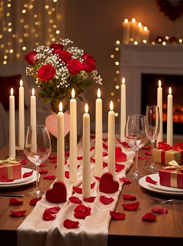 Image of Retisee 30 Pcs 11 Inch Flameless Taper Candles LED Candles Bulk Battery Operated Taper Candle Flickering LED Candlesticks for Valentines Birthday Wedding Party Decor (Roman Style,Ivory)