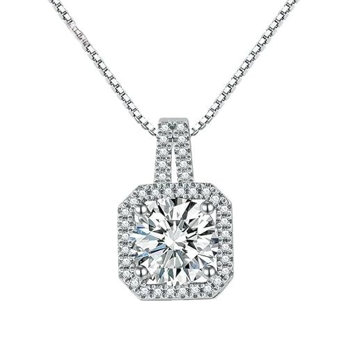 New 2026 Unisex Full Moissanite Square Pendant Necklace Center 1Ct Round Cut Diamond Emerald Design 14K Plated Silver Decoration Jewelry Luxury With You Accessories Trendy Best For Gift Women And Men
