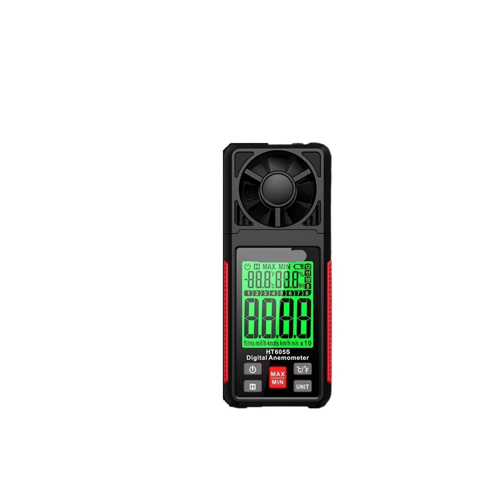 Anemometro digitale HT605S con schermo LCD retroilluminato, misuratore di portata d'aria