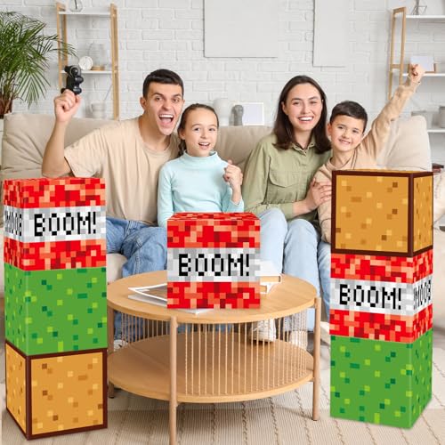 Image of 12Pieces Large Pixel Mining Party Boxes Video Game Party Decorations Pixel Mining Theme Birthday Parties Supplies Pixelated Video Gaming Centerpieces Boxes for Kid Teen Gift Birthday Parties Favor