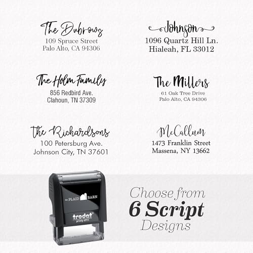 Address Stamp - Custom Stamps for Mailing I Create Personalized Name and Return Address I Up to 3 Lines of Text I Includes Ink Color Options I Self Inking and Wooden Rubber Stamp Options (Script Font)