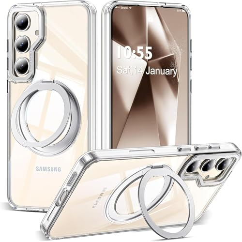 Coque Samsung S25 magnétique silicone transparent antichoc et étui mince rigide avec anneau