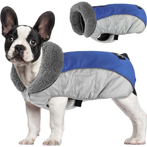 Dogcheer Ripstop Dog Coat - Waterproof, Adjustable Winter Jacket with Buckle, Reflective Turtleneck, Warm Fleece for Small to Large Dogs (Blue-M)