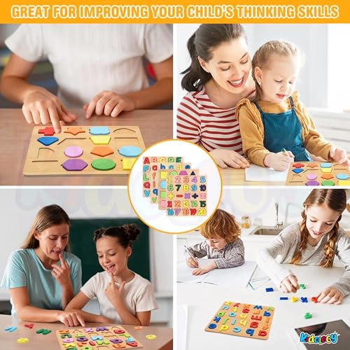 Image of Kidology Wooden Puzzles for Toddlers for Kids Preschool Learning Toys, Wooden Montessori Toddler Puzzles Wooden Alphabet, Number, Shape Puzzles for Kids 2-4 Years Old (Shape Puzzle)