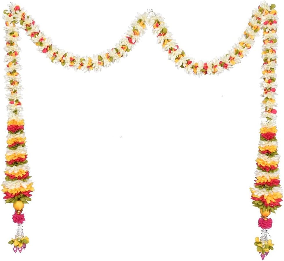 JVNX Cone Shape Chintamani Door Set (White) DC155 | Decorative Doorway Flower Toran for Home, Festivals & Celebrations