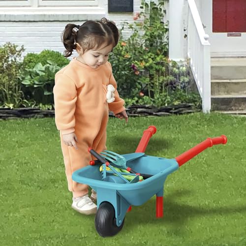 Kids Gardening Set, Includes Wheelbarrow, Watering Can,Gardening Gloves, Gardening Pruner, Hand Rake, Double Hoe, Shovel, Apron with Pocket, Outdoor Indoor Toddler Gardening Tools Set - Thumbnail 4