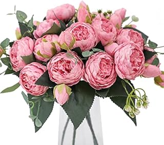 Veryhome 4 Bunches Artificial Flowers Peony Silk Peonies Bouquets Fake Flowers Bouquets Wedding Decoration Home Table Kitchen Office Garden Bridal Greenery