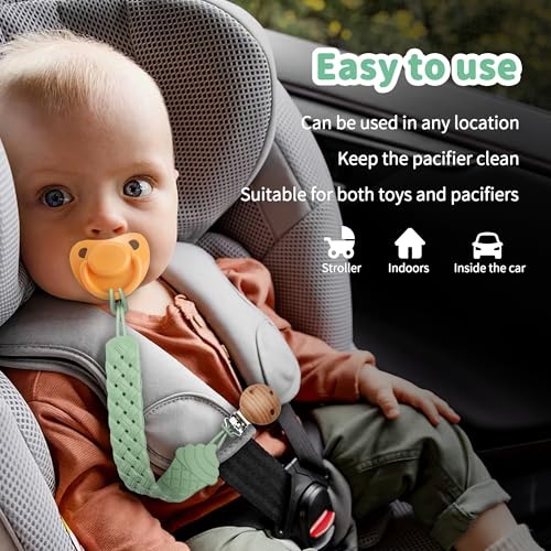 Image of Pacifier Clip - Pacifier Holder Clip - 3 Pack Silicone Pacifier Clip with One Piece Design Braided Styles, Binky Clip Gift (Brown+Cyan+Wheat)
