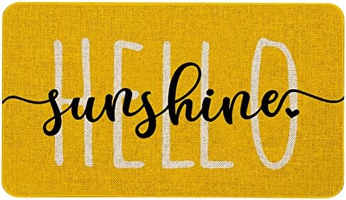 Mloabuc Hello Sunshine Door Mat Summer Funny Text Indoor mat,Holiday Creative Decorative Seasonal Burlap Spring Welcome Floor Yellow Mat Switch Mat for Outdoor 17 x 30 in