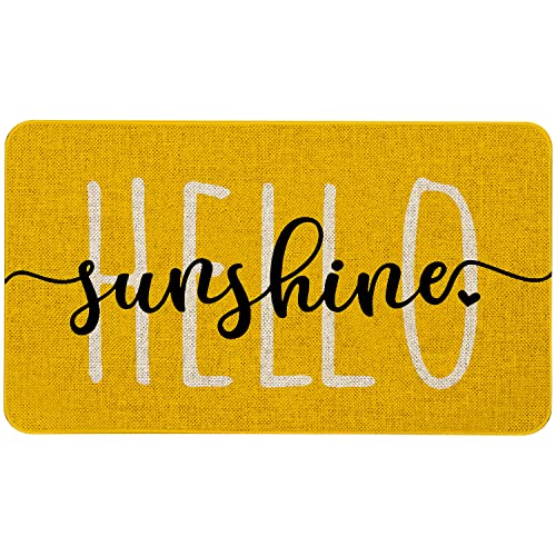 Mloabuc Hello Sunshine Door Mat Summer Funny Text Indoor Mat,Holiday Creative Decorative Seasonal Burlap Spring Welcome Floor Yellow Mat Switch Mat For Outdoor 17 X 30 In #TOP3