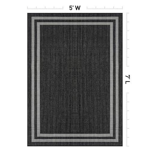 Tapete decorativo tejido plano 5' x 7' negro/ivory miniatura 2