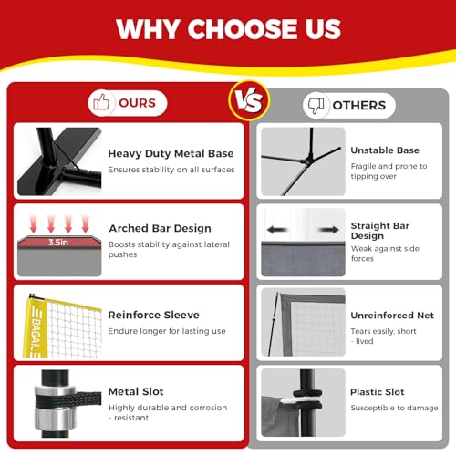 BAGAIL Volleyballnetz, 3.6m/6.1m 2-in-1 Volleyballnetz für den Garten - Verstellbare Höhe, Heavy-Duty-Rahmen, Freistehendes Design - Tragbares Outdoor/Indoor-Volleyball-Set mit Tragetasche, Gelb