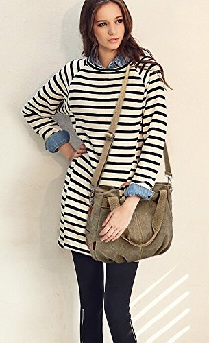 Good Bag Women's Canvas Tote Bag Casual Shoulder Bag Zipper Shopping Hobo Handbag Vintage Cross Body Bag (Khaki) #TOP5