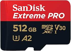 SanDisk Cartão 512GB Extreme PRO® microSD™ UHS-I com adaptador C10, U3, V30, A2, 200MB/s leitura 140MB/s escrita SDSQXCD-512G-GN6MA