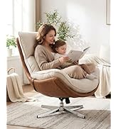 LukeAlon Linen Swivel Lounge Chair, Upholstered High Back Accent Chair with Metal Base Armelss Co...