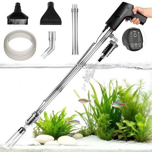 hygger Battery Powered Aquarium Vacuum Gravel Cleaner, 6 in 1 Automatic Fish Tank Vacuum Handle Control, Powerful Gravel Vacuum for Aquarium, Water Changer Sand Washer Water Filter Adjustable Length by hygger - Used condition - US$52.66