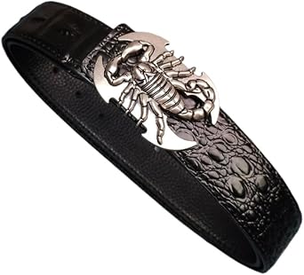 Mens Casual Leather Belt,Scorpion Pattern Belt Buckle