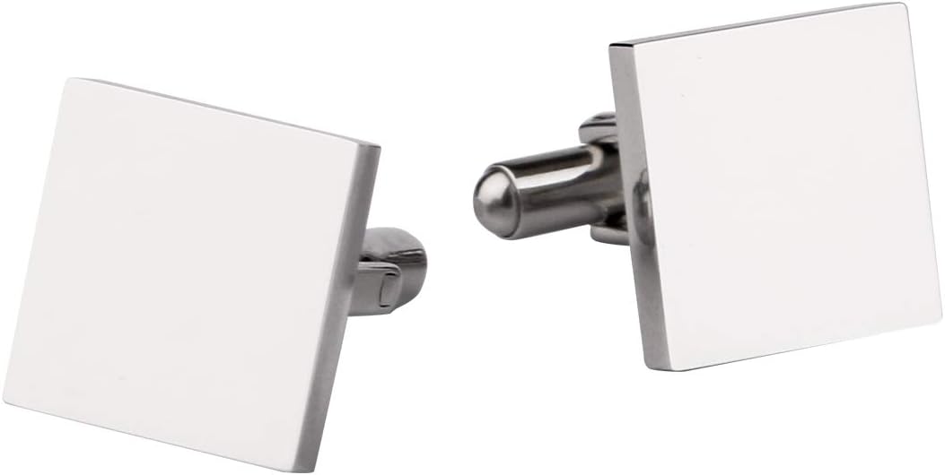 Blank Square Cufflinks, Blank Cufflink for Men Stainless Steel Cufflinks Cuff Links Flat Pad Blank Setting Tray 1 Pair,Silver