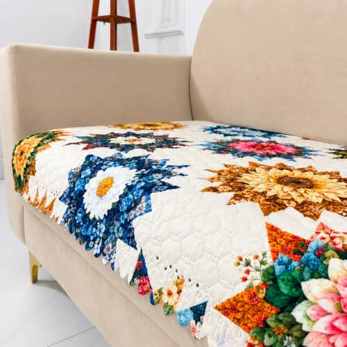 Image of Homerz Premium Printed Quilted Velvet Sofa Slip Cover Protector with Tassels, Sofa Mat, Exact Size, Antislip Cover (Morocco, 5 (3+2) Seater, Half)