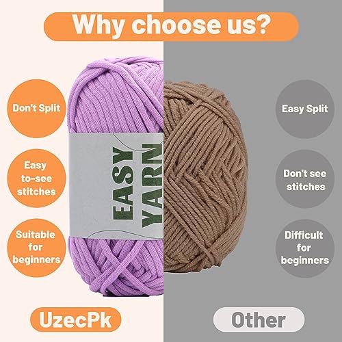 4x50g Crochet Yarn for Beginners, Easy Yarn, Crochet Yarn for Beginners with Easy-to-See Stitches, Stitch Marker, and Elbow Needle Cotton Yarn for Crochet(Purple)