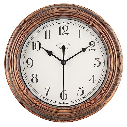 Topkey Reloj de Pared Silencioso Cocina 9 Pulgadas Retro Sin Tictac Decorativo Dormitorio Oficina Reloj de Pared - Oro Viejo