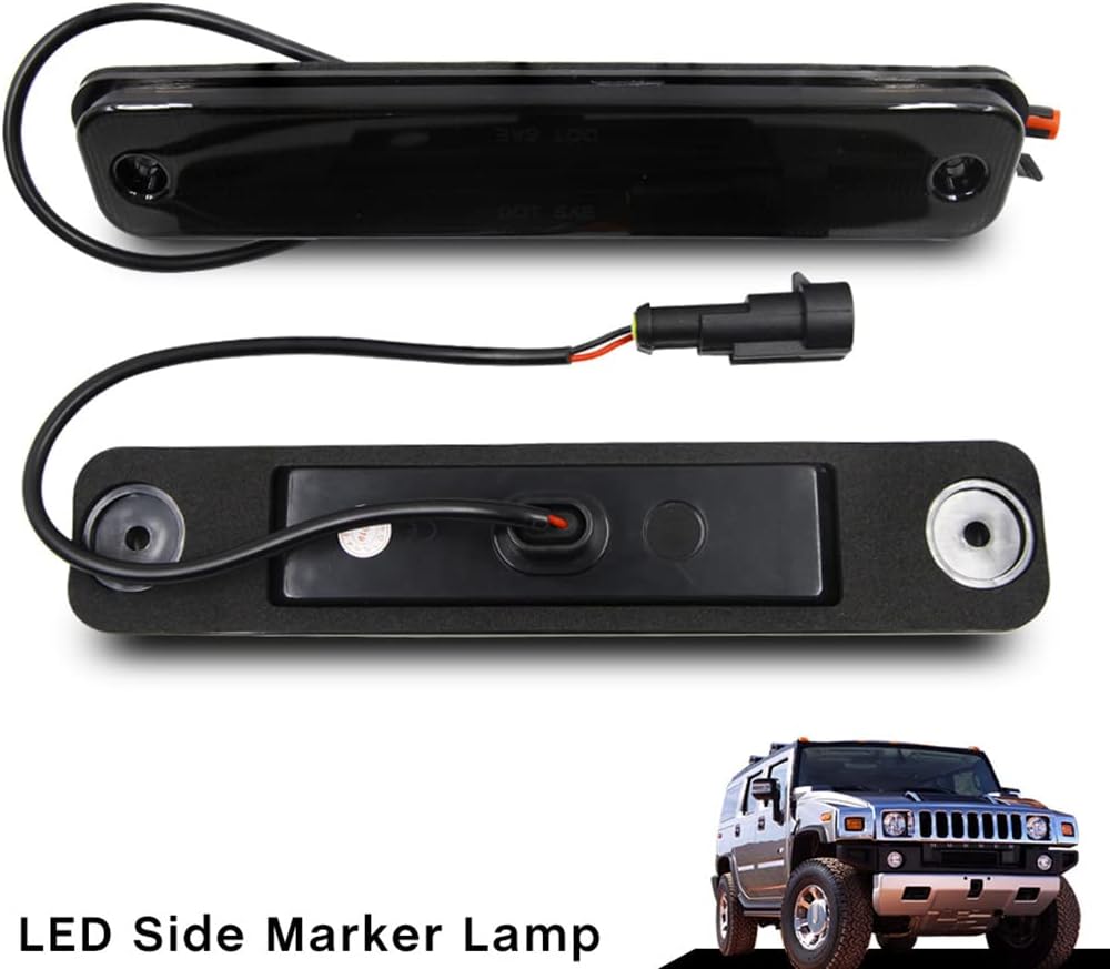 NJSBYL LED Side Marker Light Kits Compatible With H'ummer H2 2003 2004 2005 2006 2007 2008 2009 H2 Front Turn Signal Lights Smoked Lens Amber 180-SMD LED, OEM Sidemarker Lamps Replacement