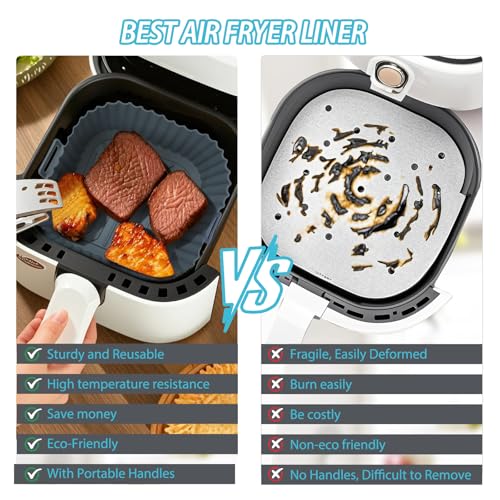 Komzon Silicone Air Fryer Liners Reusable 3 PCS, Airfryer Liners, Silicone Air Fryer Basket Liners Square, Food Grade AirFryer Accessories 4-7 QT, Ktchen Gadgets for Pot Oven Liner Baking Tray Pan by Komzon - Image 6