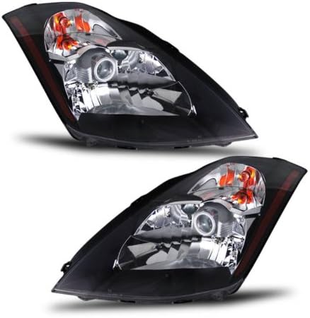 SPPC Headlights Black Assembly Set for Nissan 350Z - (Pair) Driver Left and Passenger Right Side Replacement Headlamp