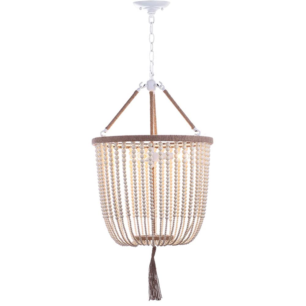Plafonnier rétro en céramique avec corde de chanvre et bois