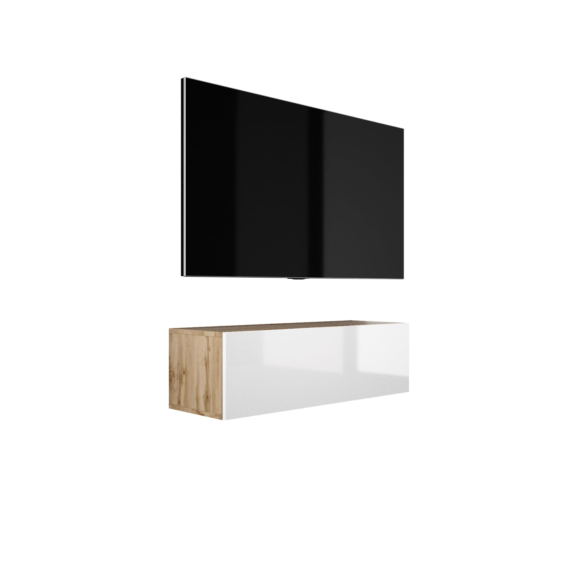 Mueble de TV Colgante, (100 x 34 x 32 cm), Color Roble wotan/Blanco Brillante