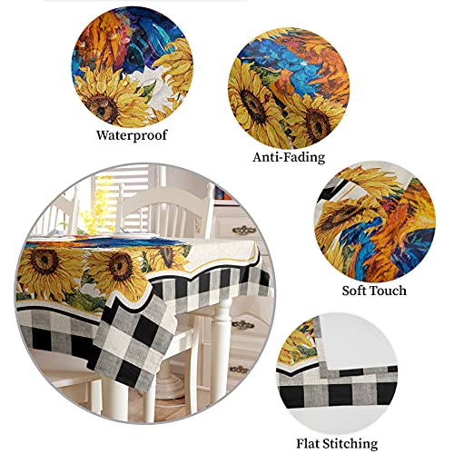 Warm Tour Square Table Cloth Rooster And Sunflowers On Retro Linen Texture Washable Waterproof Tablecloths Country Style Black Plaid Table Cover For Dinner Wedding Kitchen Holiday Party Decor #TOP4