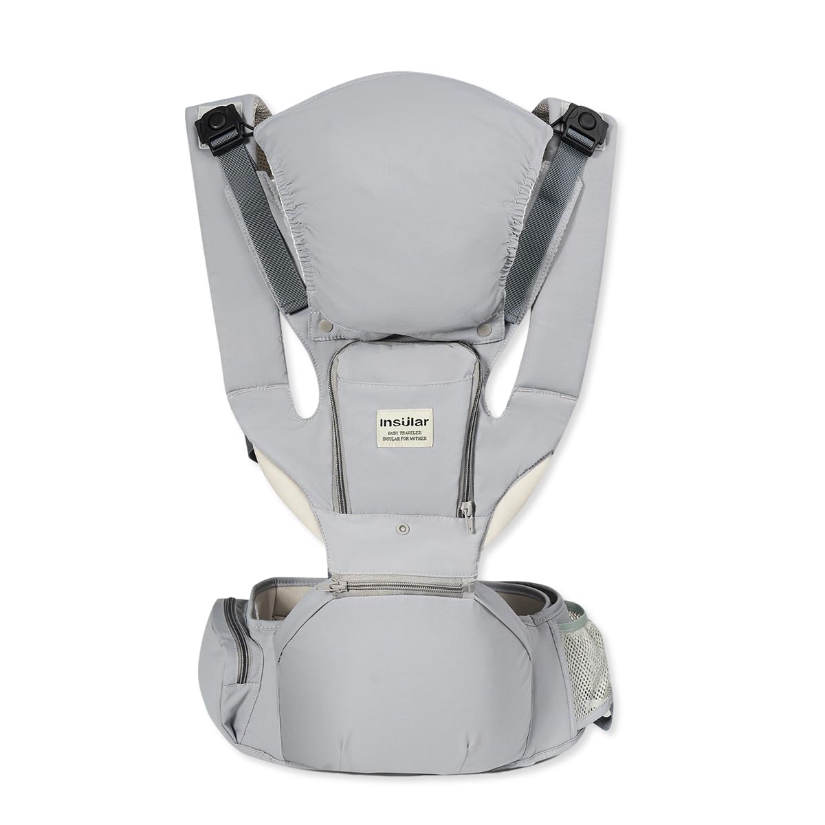 SONARIN 3 en 1 Ligera Mochila Portabebés con Asiento de Cadera,Transpirable Multifuncional Porta Bebé Portador de Bebé con Capucha Desmontable,Multiposición para Recién Nacidos(Gris)