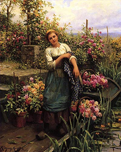 Peinture à l'huile Daniel Ridgway Knight tableau célèbre fleurs rivière