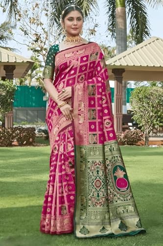 Image of Yashika Women's Banarasi Kanjivaram Silk Woven Saree | Animal Printed Patola Silk Saree for Women