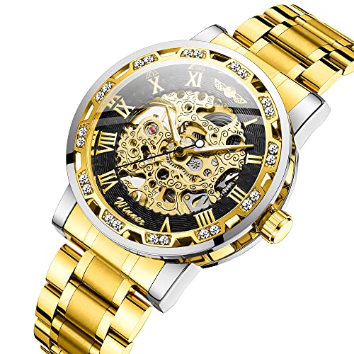 Buy Winner Retro Manual Mechanical Skeleton Watch with Diamond and Carving Flower Craft Men